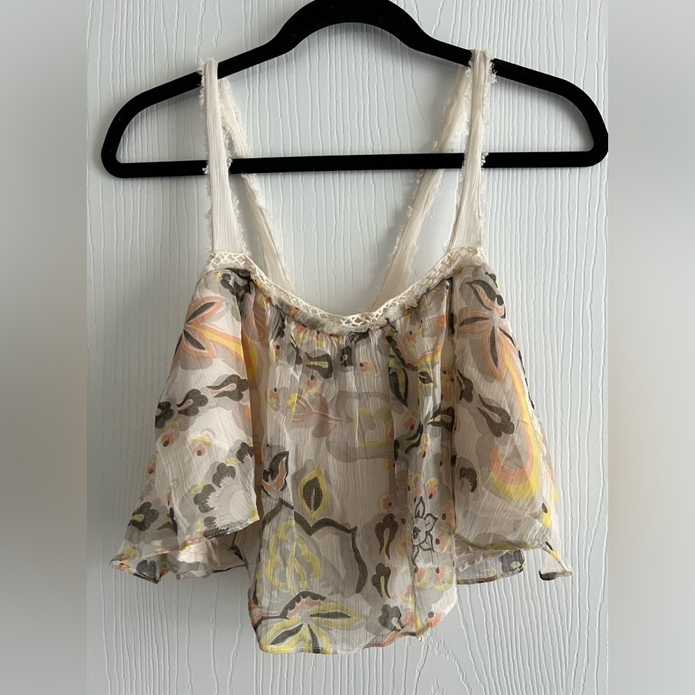 NWOT Free People Boho Floral Tie-Back Crop Top - M